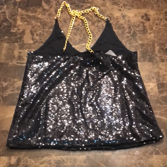 🎉Black Sequin Tank Top with Gold Colored Chain Details! - Picture 7 of 7